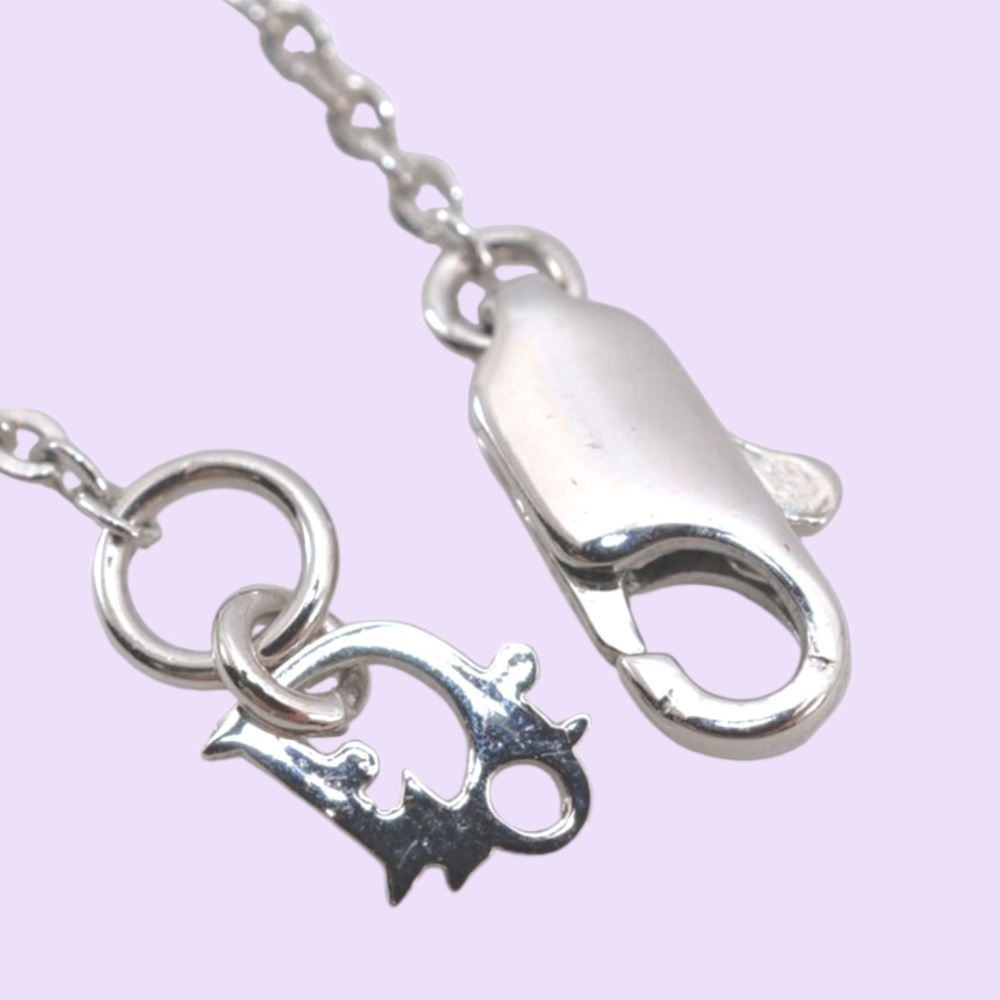 Dior: Crystal Logo Bar Rhinestone Silver Necklace - Picture 15 of 16